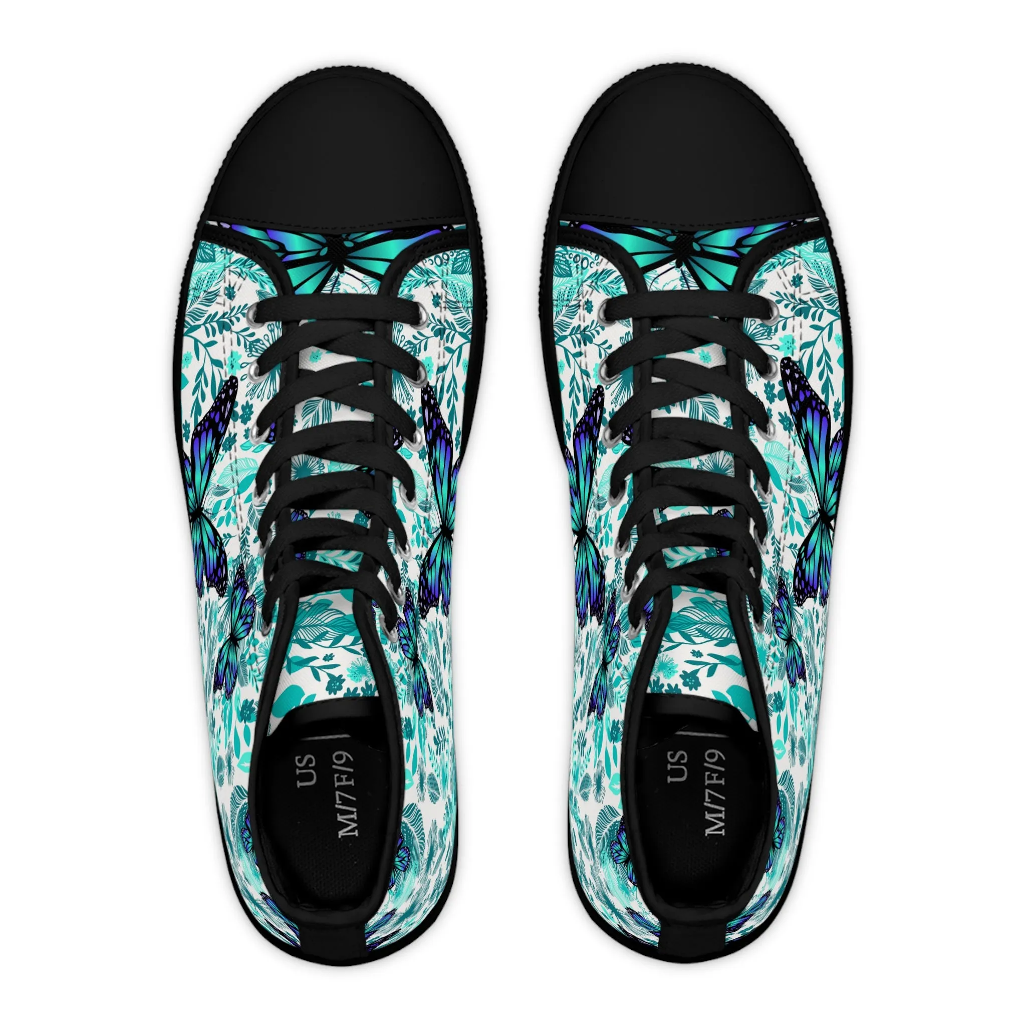 Colorful Blue Butterflies Women's High Top Sneakers