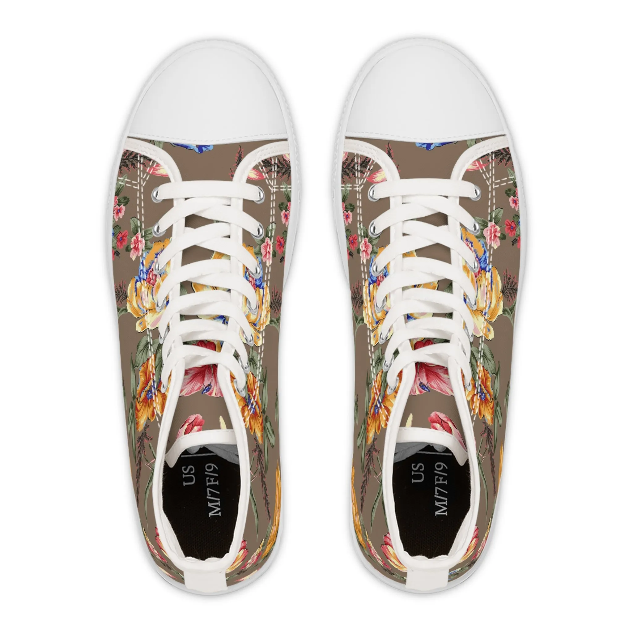 Colorful Botanical Rose Bouquet Women's High Top Sneakers