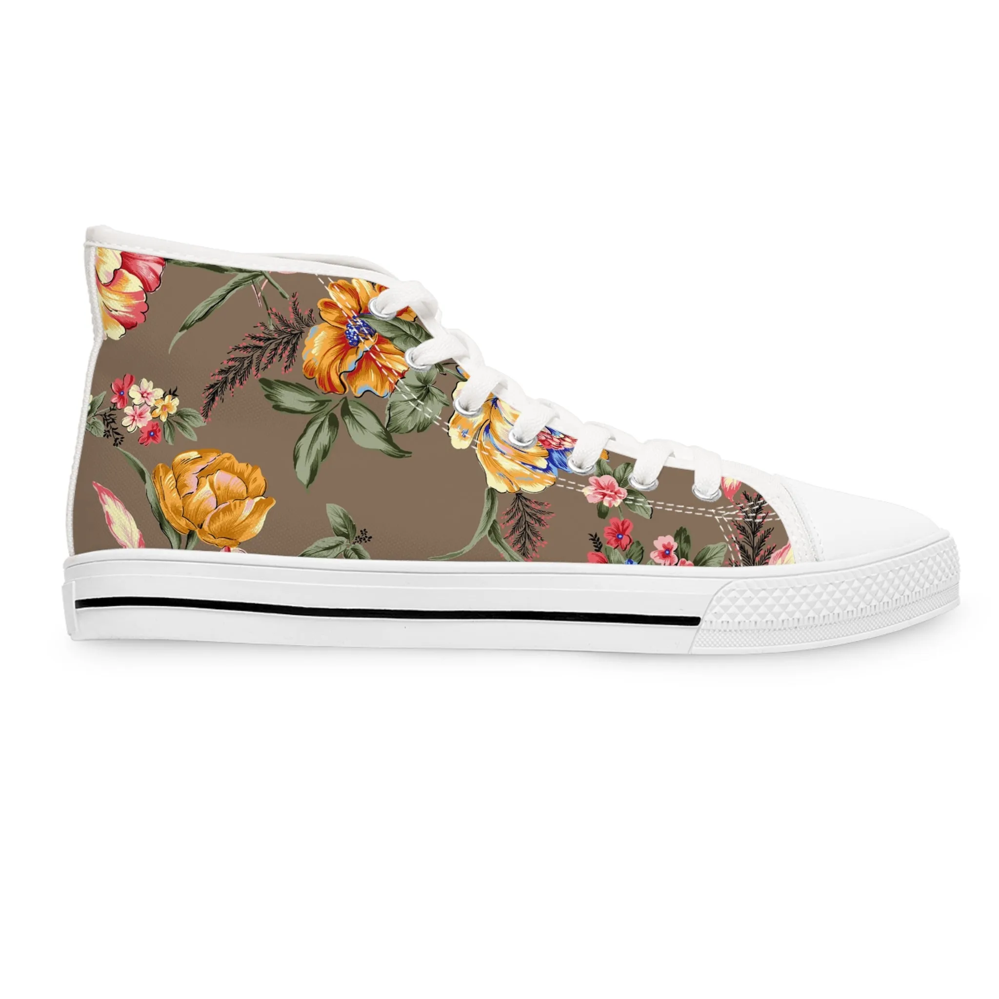 Colorful Botanical Rose Bouquet Women's High Top Sneakers