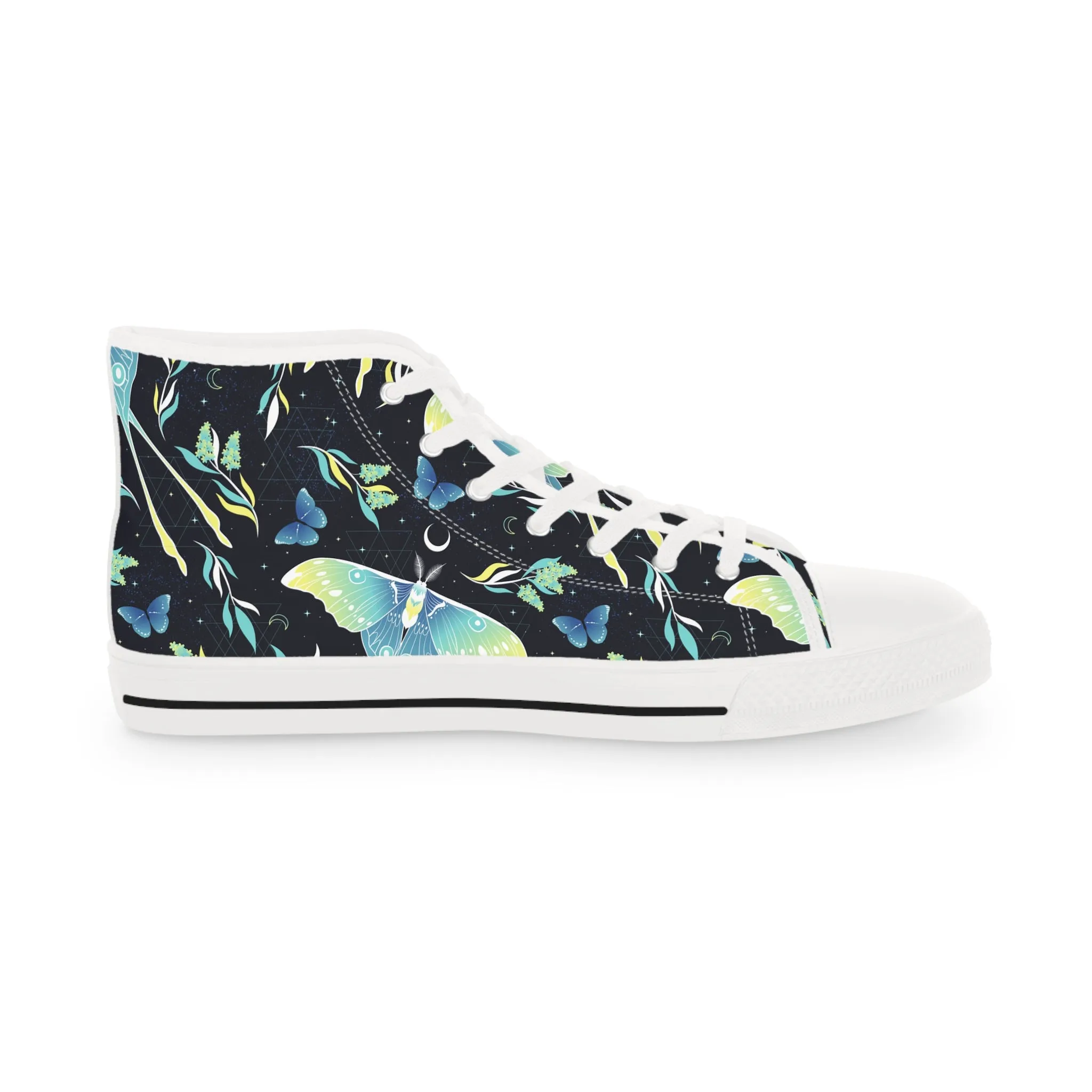 Colorful Moon Moth and Stars Men's High Top Sneakers