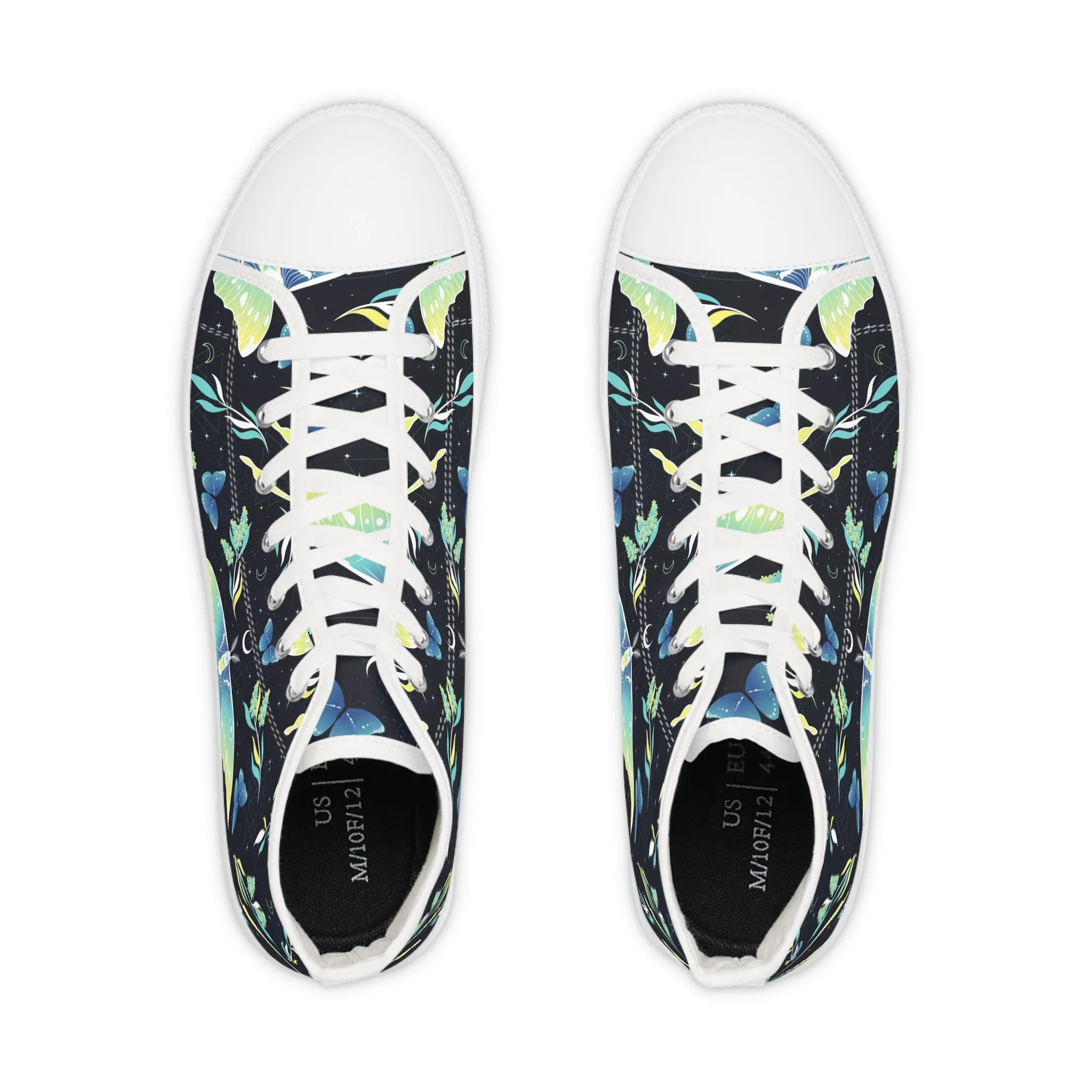 Colorful Moon Moth and Stars Men's High Top Sneakers