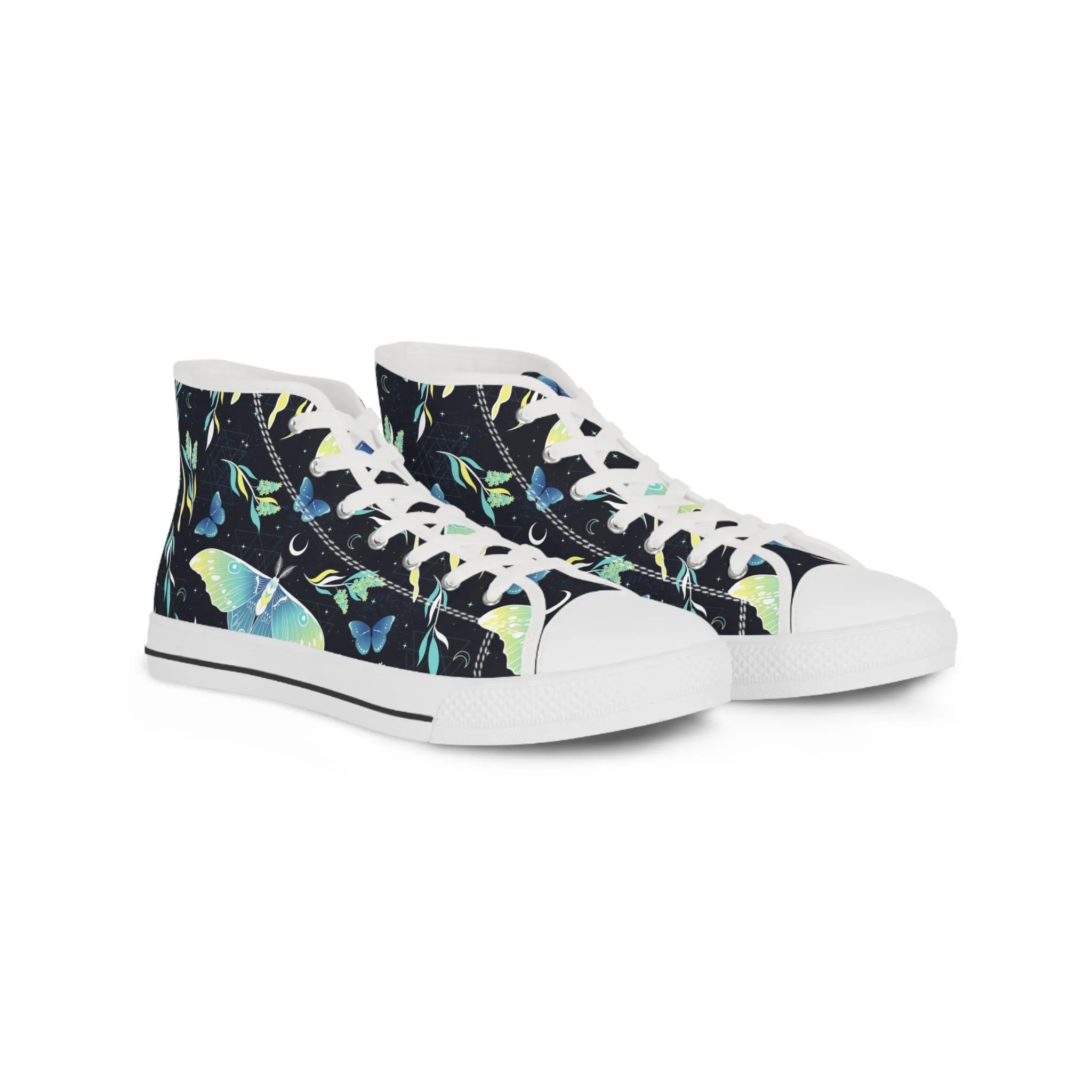 Colorful Moon Moth and Stars Men's High Top Sneakers