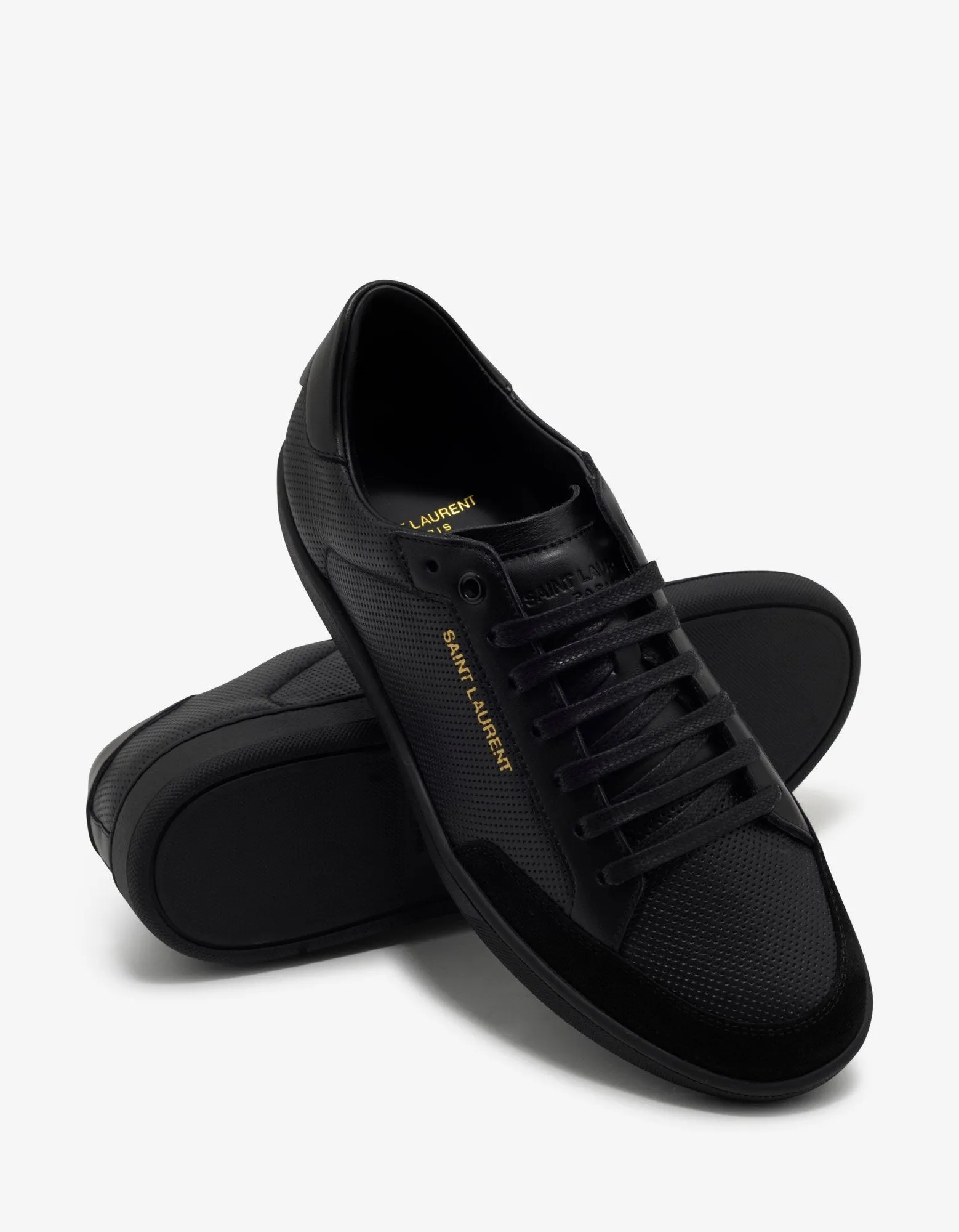 Court Classic SL/10 Black Perforated Leather Trainers -