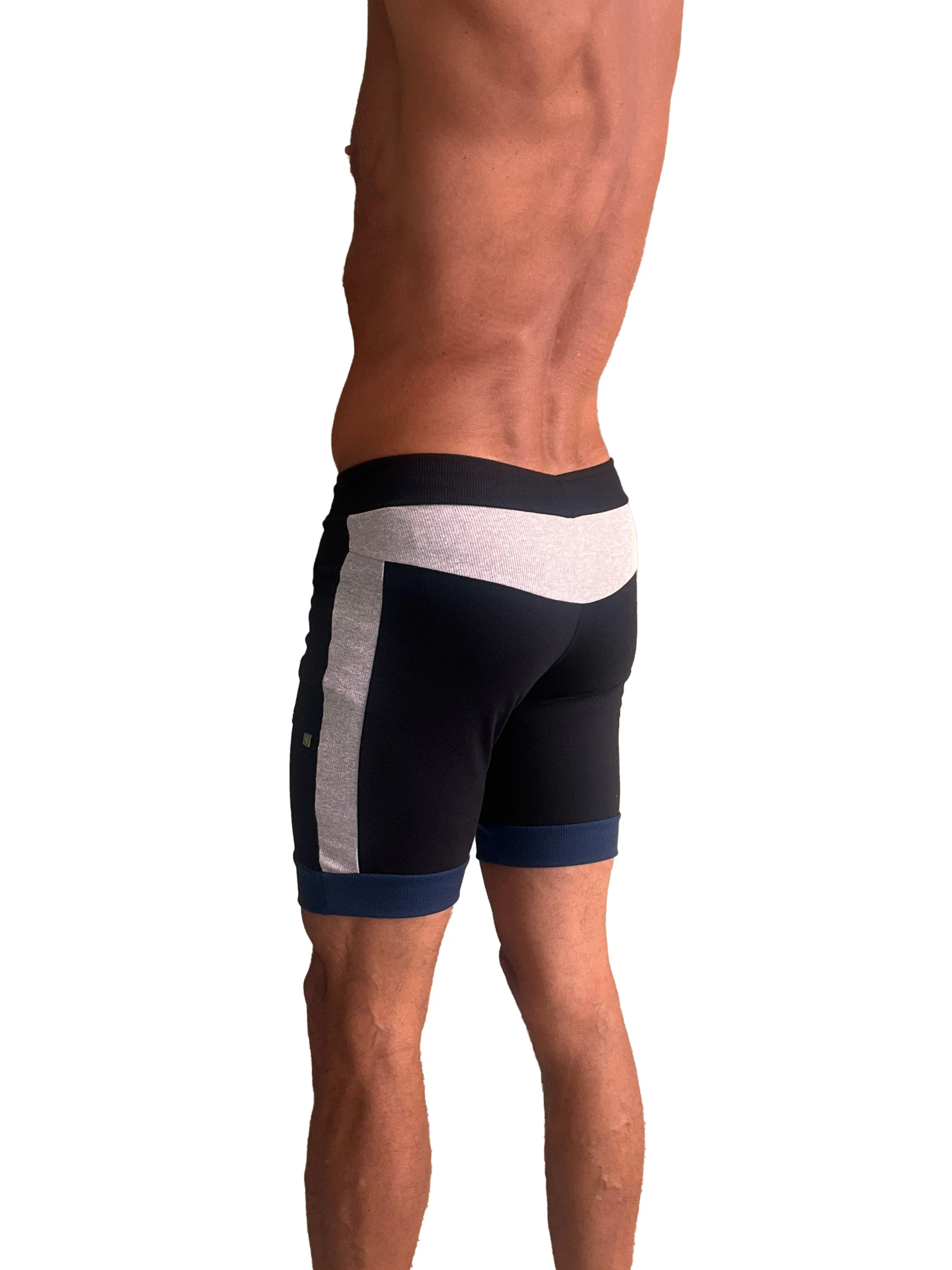 Cuffed Yoga Short (Black w/Grey & Royal)