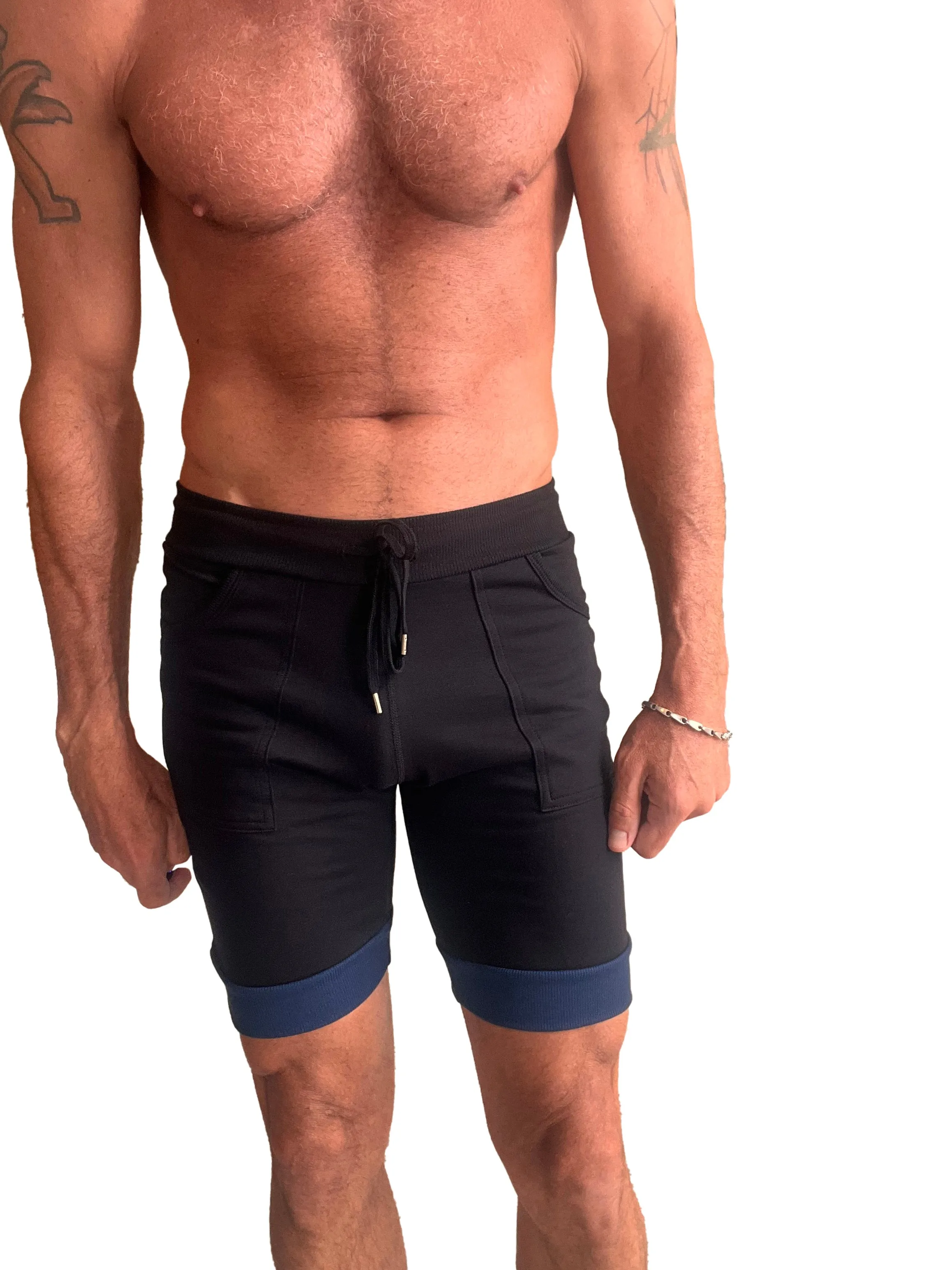 Cuffed Yoga Short (Black w/Grey & Royal)