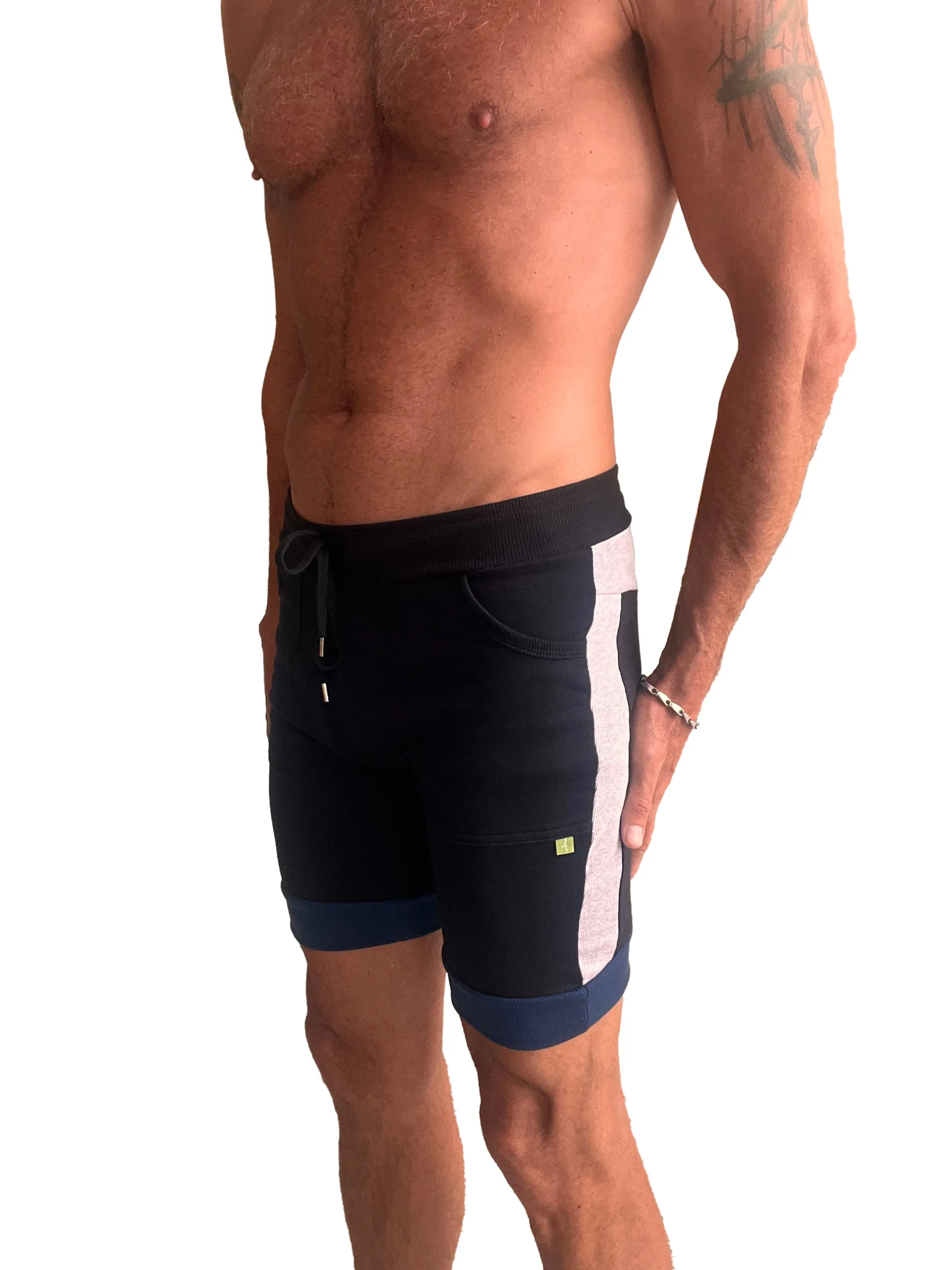 Cuffed Yoga Short (Black w/Grey & Royal)