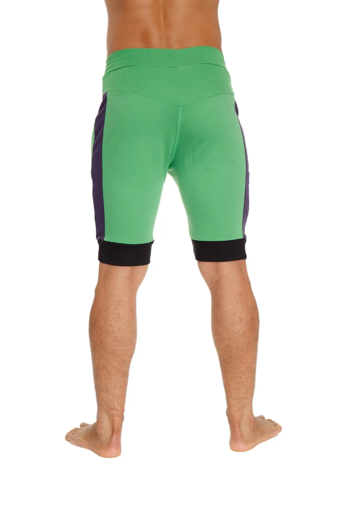 Cuffed Yoga Short (Green w/Purple & Black)