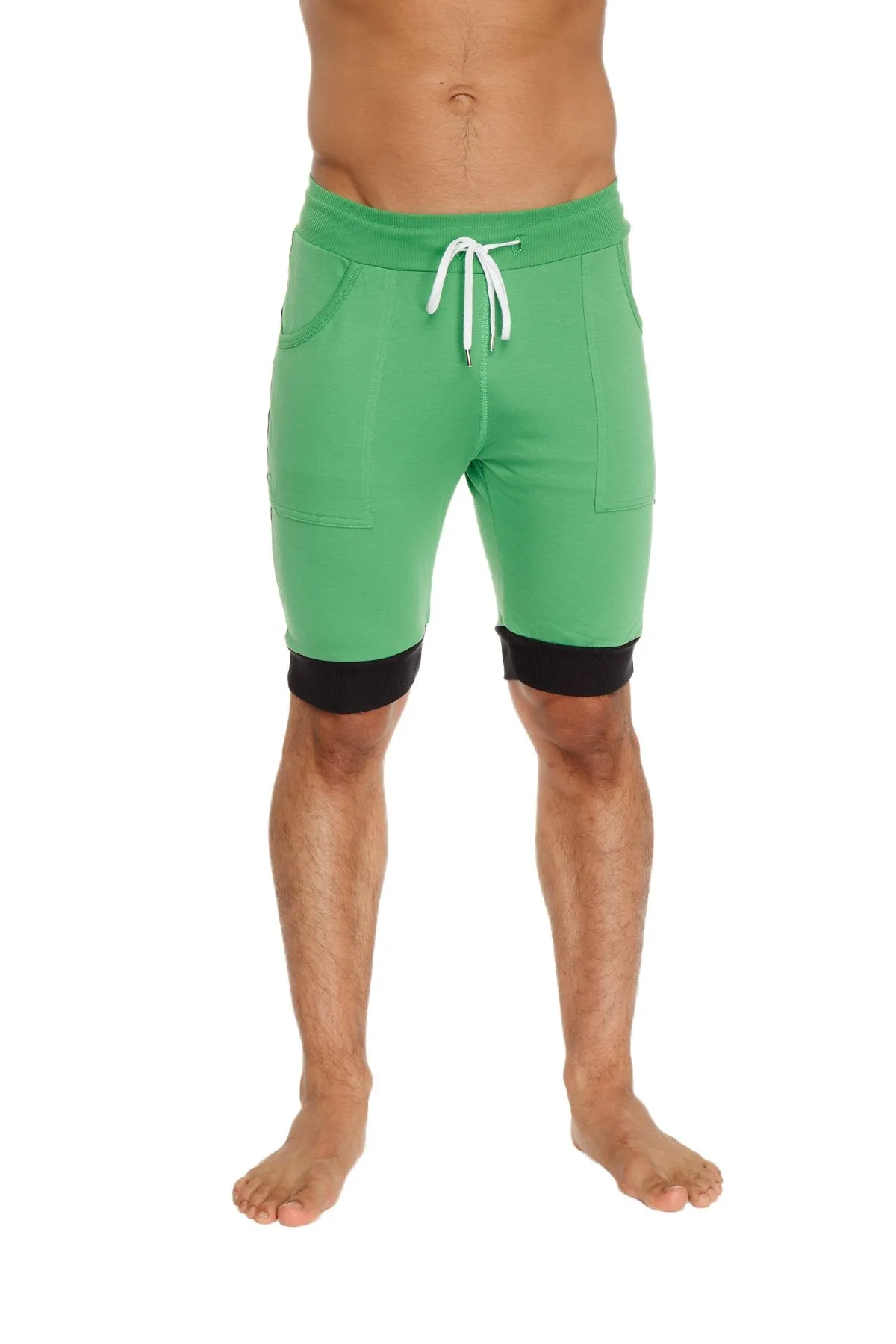 Cuffed Yoga Short (Green w/Purple & Black)