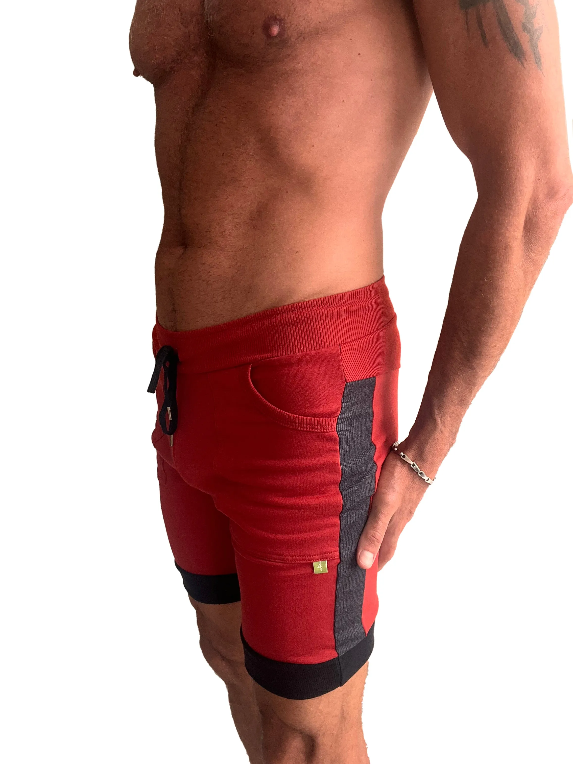 Cuffed Yoga Short (Red w/Charcoal & Black)