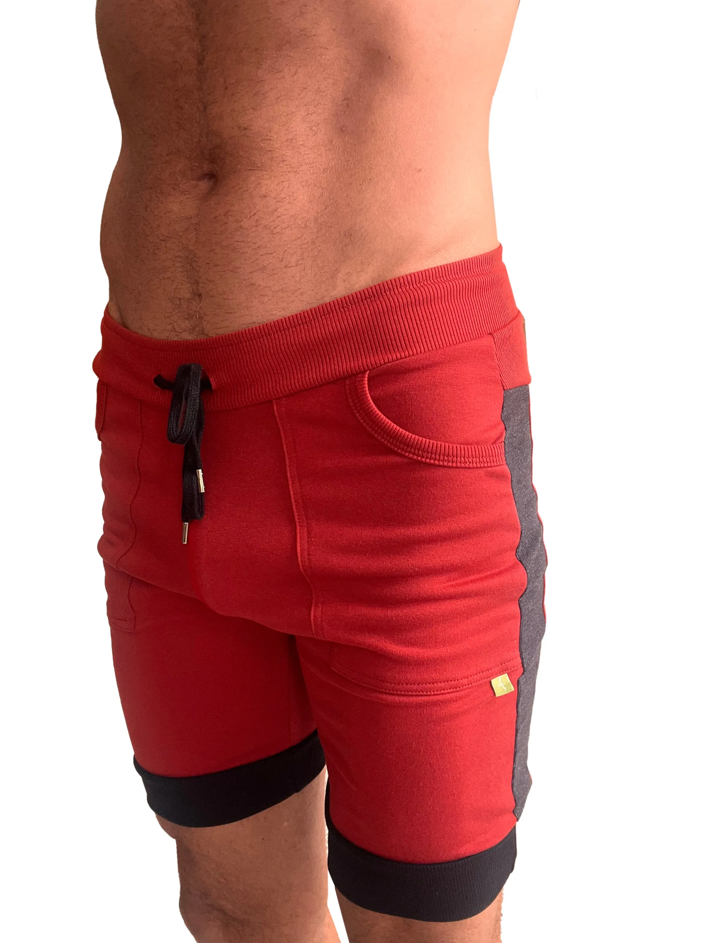 Cuffed Yoga Short (Red w/Charcoal & Black)