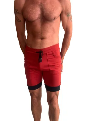 Cuffed Yoga Short (Red w/Charcoal & Black)