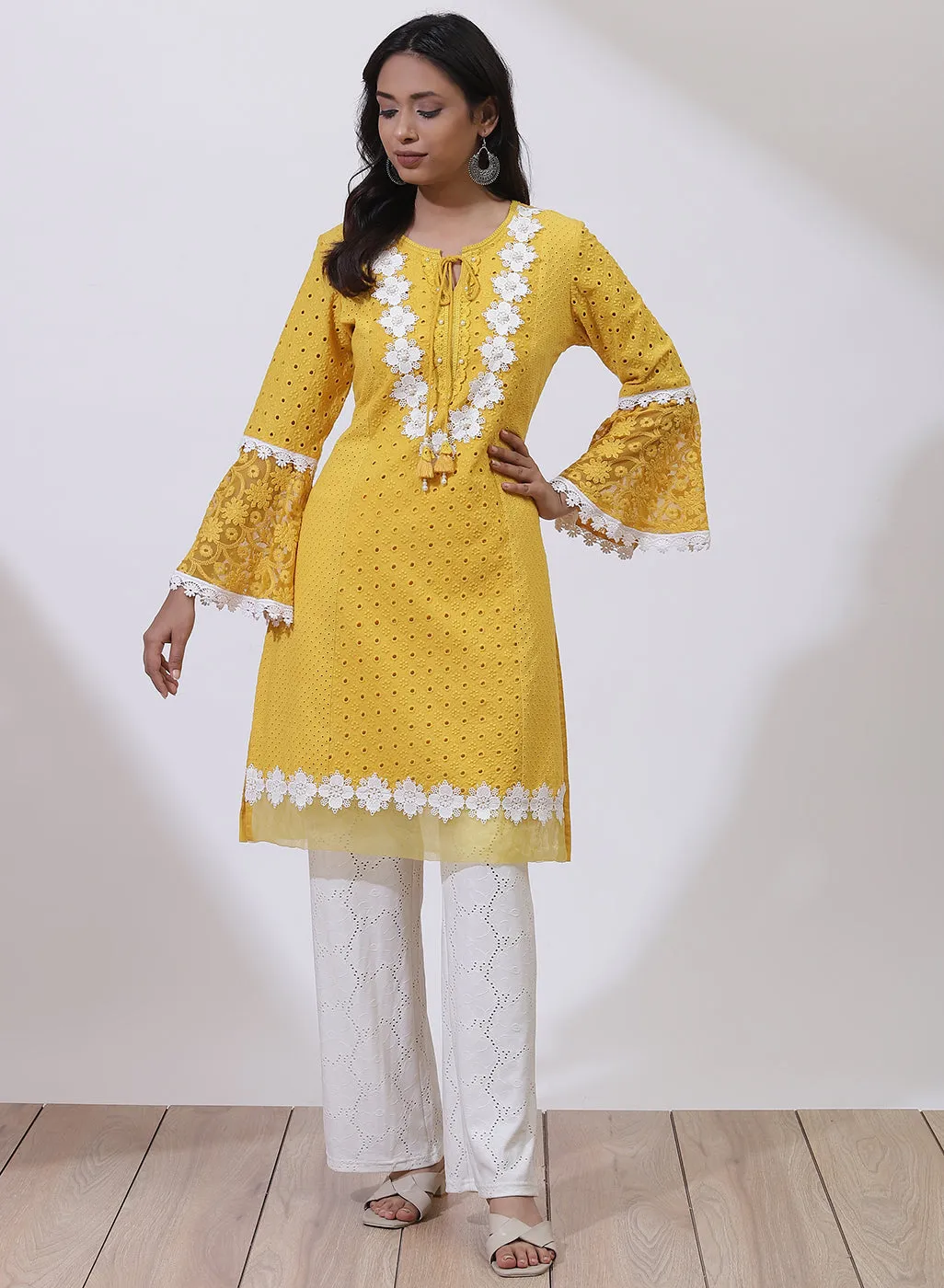 Daisy Yellow Phool Collection Schiffli Kurta