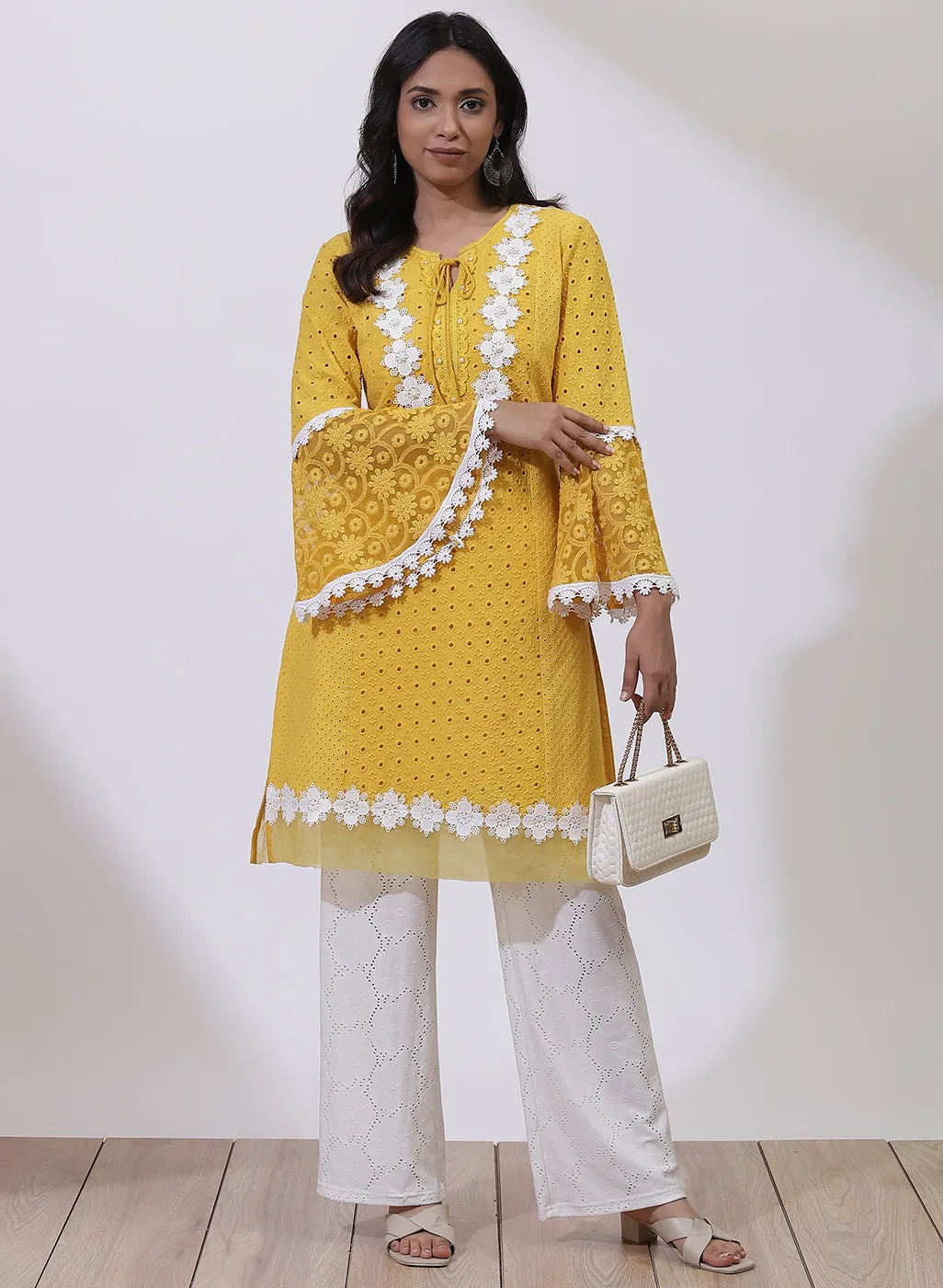 Daisy Yellow Phool Collection Schiffli Kurta