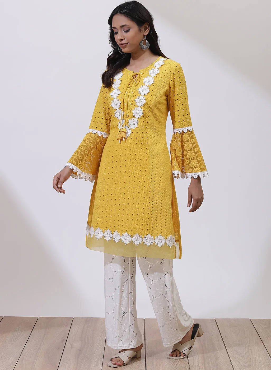 Daisy Yellow Phool Collection Schiffli Kurta