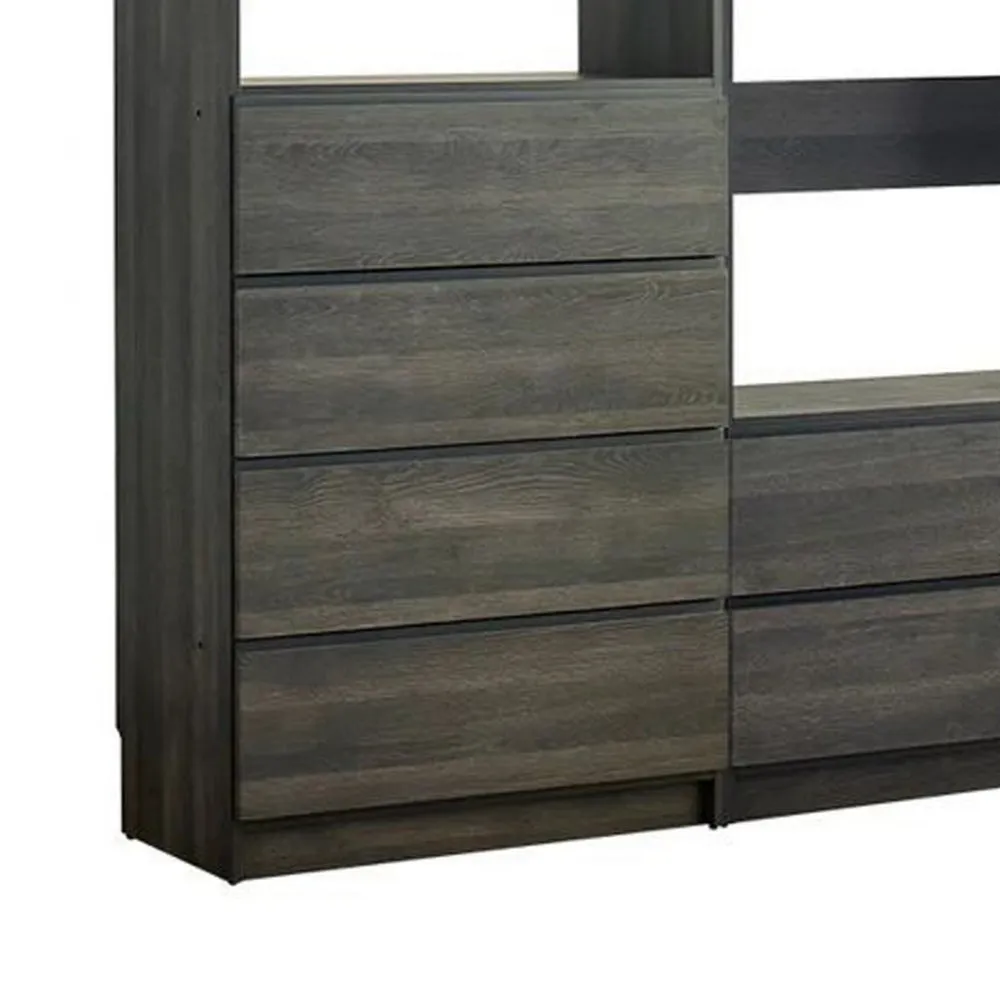 Dee Modular Closet System, 4 Hanging Rods, 6 Drawers, Dark Gray Wood By Casagear Home