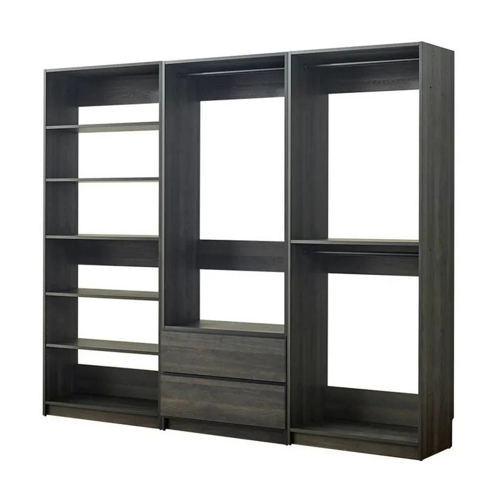 Dee Modular Closet System, 5 Floating Shelves, 2 Drawers, Dark Gray Wood By Casagear Home