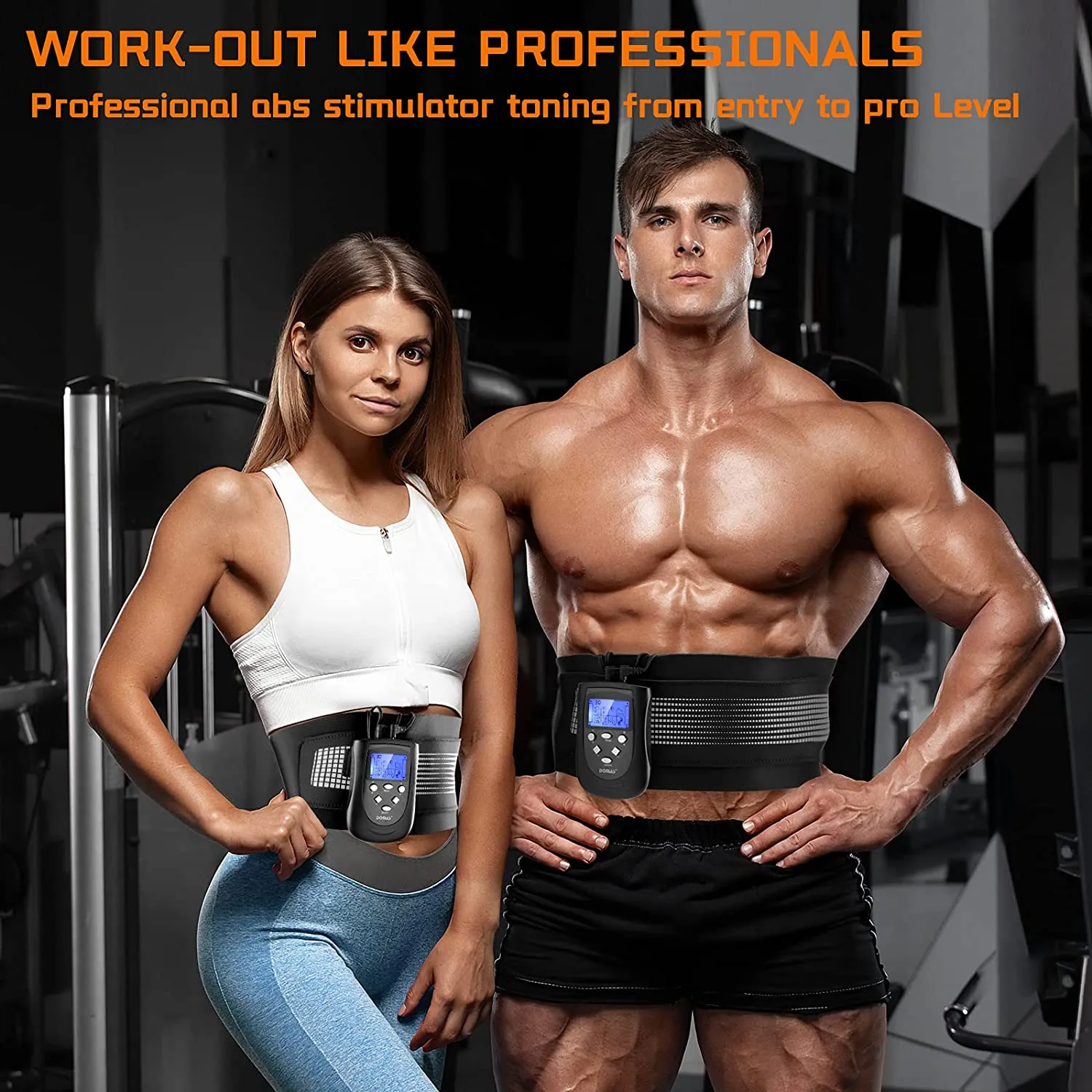 DOMAS Ab Belt Abdominal Muscle Toner- Abs Stimulator with 8 Modes Electronic Abs Stimulating Belt EMS Muscle Toning Belt for Men Women Training Device for Muscles Stomach Workout Massager