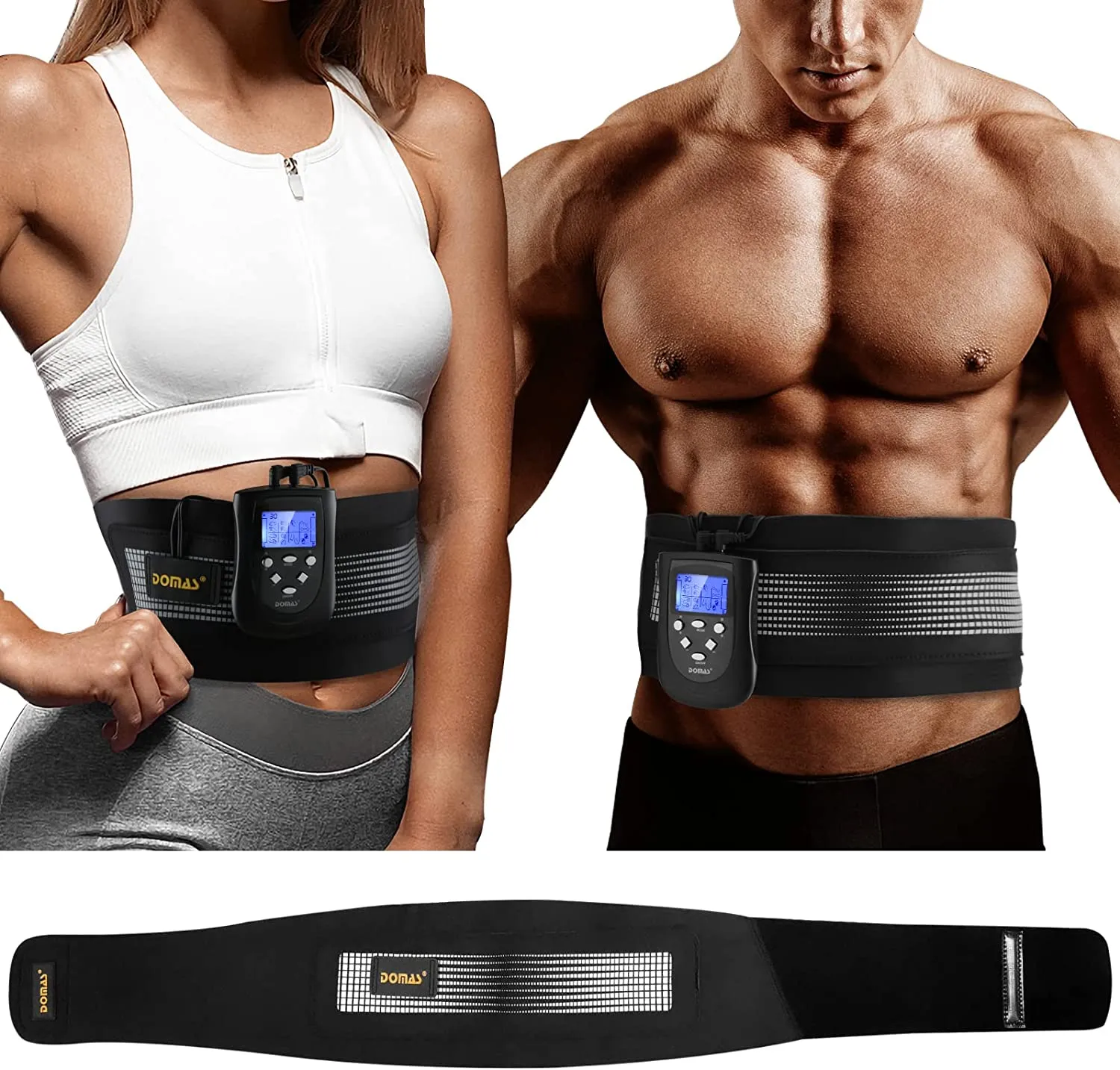 DOMAS Ab Belt Abdominal Muscle Toner- Abs Stimulator with 8 Modes Electronic Abs Stimulating Belt EMS Muscle Toning Belt for Men Women Training Device for Muscles Stomach Workout Massager