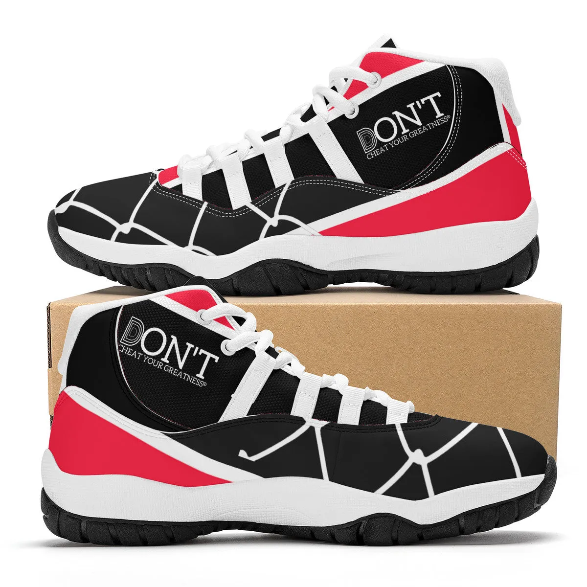 DONT D4X White Logo ,Red ,White Stripes & Black  High Top Air Retro Sneakers - White