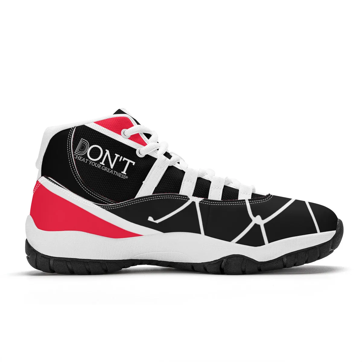 DONT D4X White Logo ,Red ,White Stripes & Black  High Top Air Retro Sneakers - White