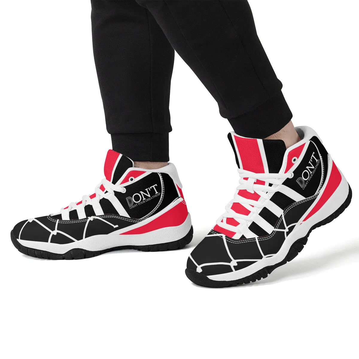 DONT D4X White Logo ,Red ,White Stripes & Black  High Top Air Retro Sneakers - White