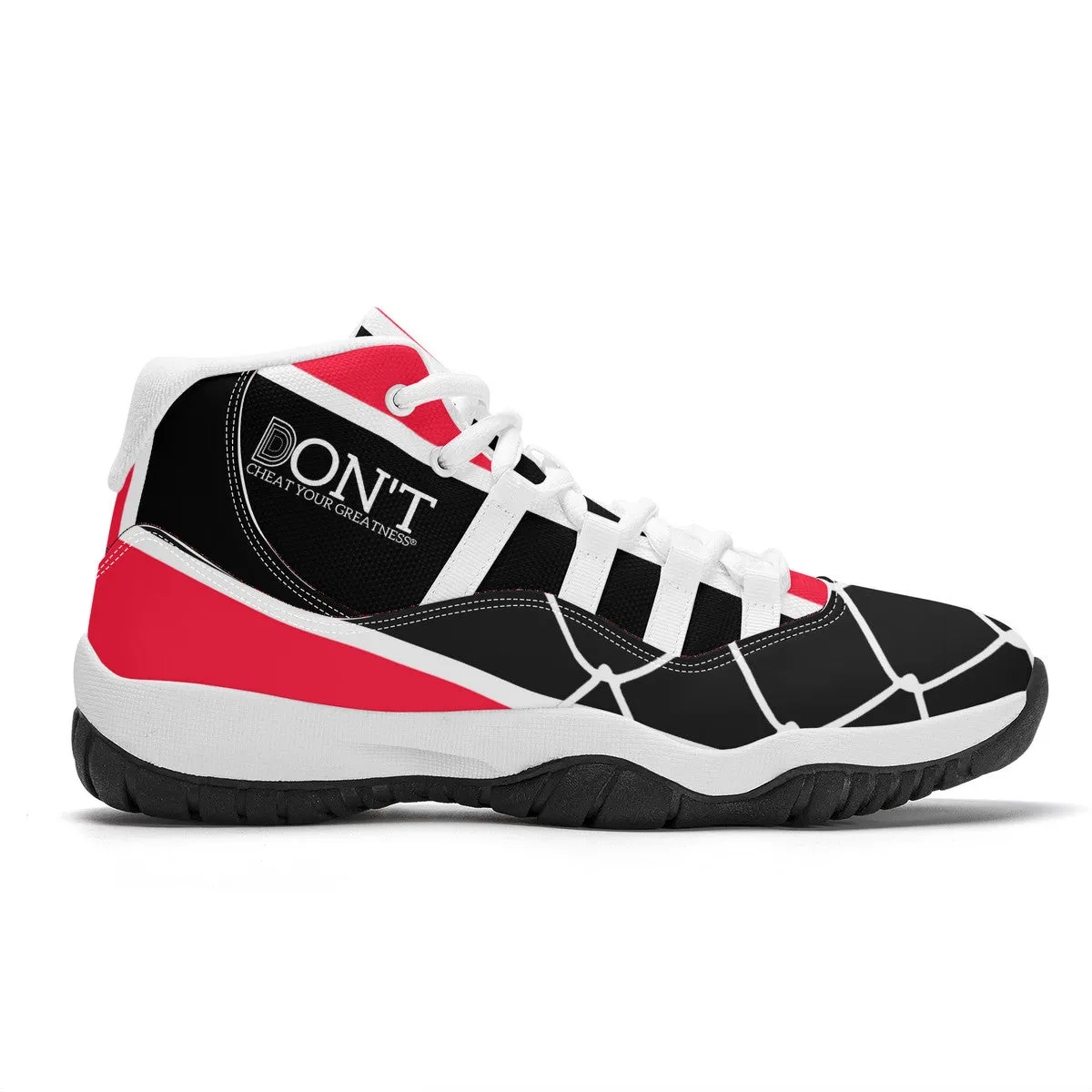 DONT D4X White Logo ,Red ,White Stripes & Black  High Top Air Retro Sneakers - White