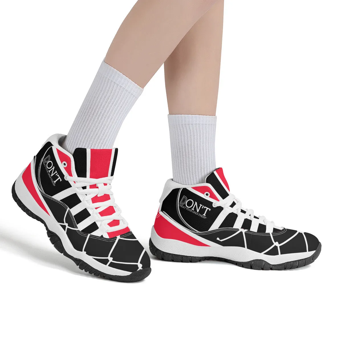 DONT D4X White Logo ,Red ,White Stripes & Black  High Top Air Retro Sneakers - White