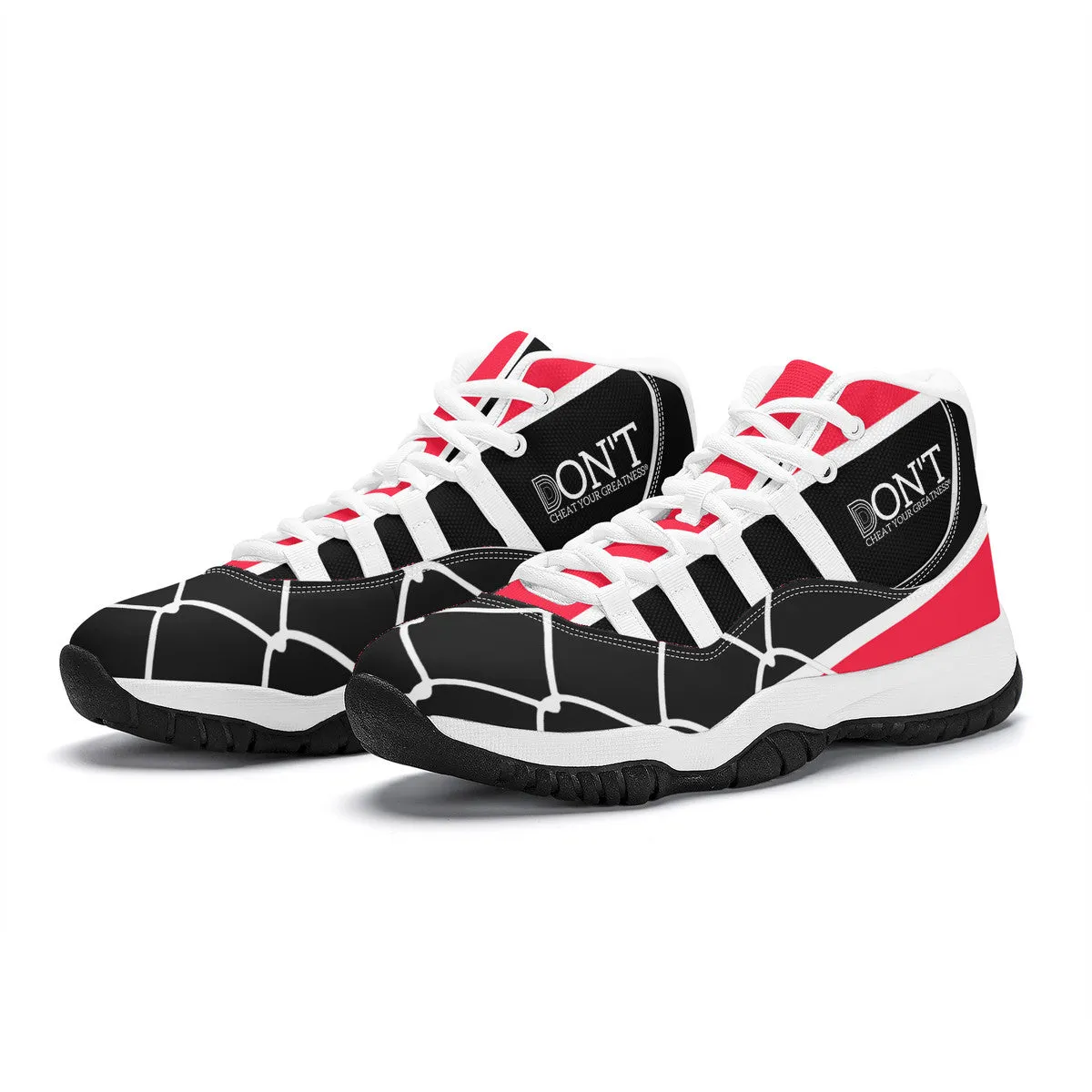 DONT D4X White Logo ,Red ,White Stripes & Black  High Top Air Retro Sneakers - White