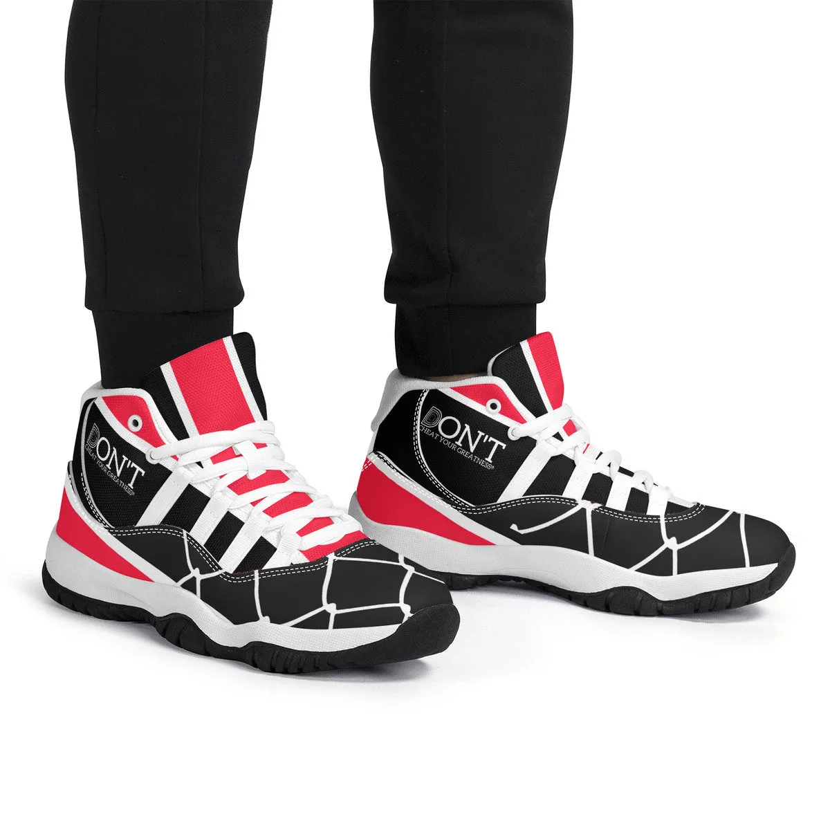 DONT D4X White Logo ,Red ,White Stripes & Black  High Top Air Retro Sneakers - White