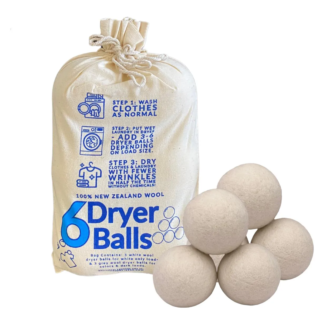 Felted Wool Dryer Balls 6-Pack, XL Premium Reusable Natural Fabric Softener | Environmentally Friendly Dryer Balls