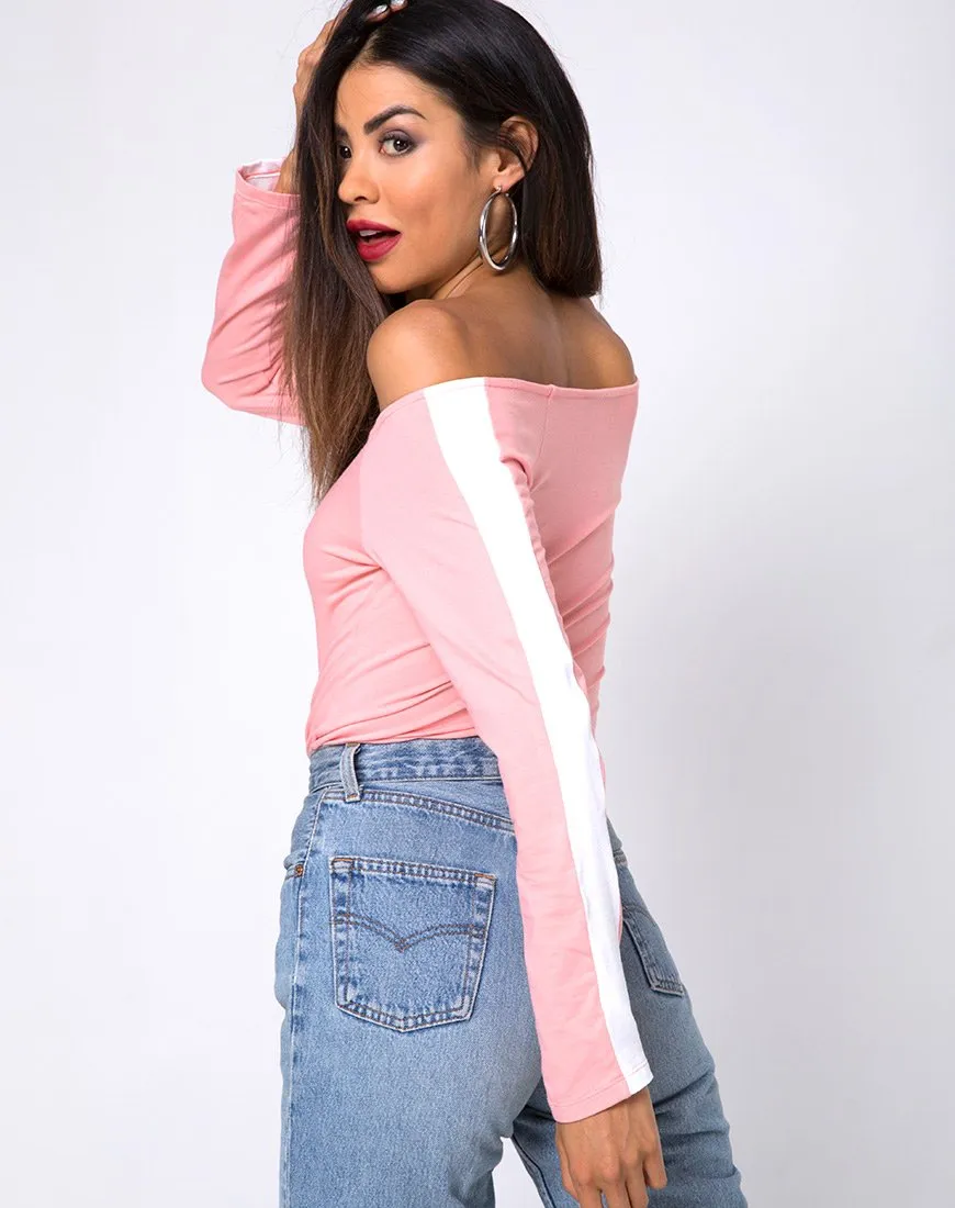 Gadice Off The Shoulder Bodice in Pale Pink with White Stripe