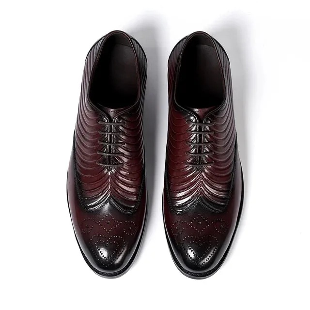 Genuine Leather Striped Brogue Shoes