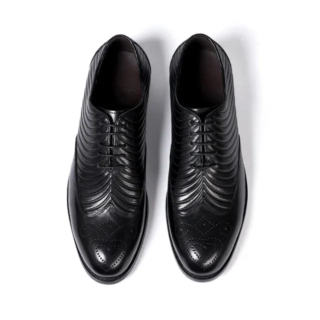 Genuine Leather Striped Brogue Shoes