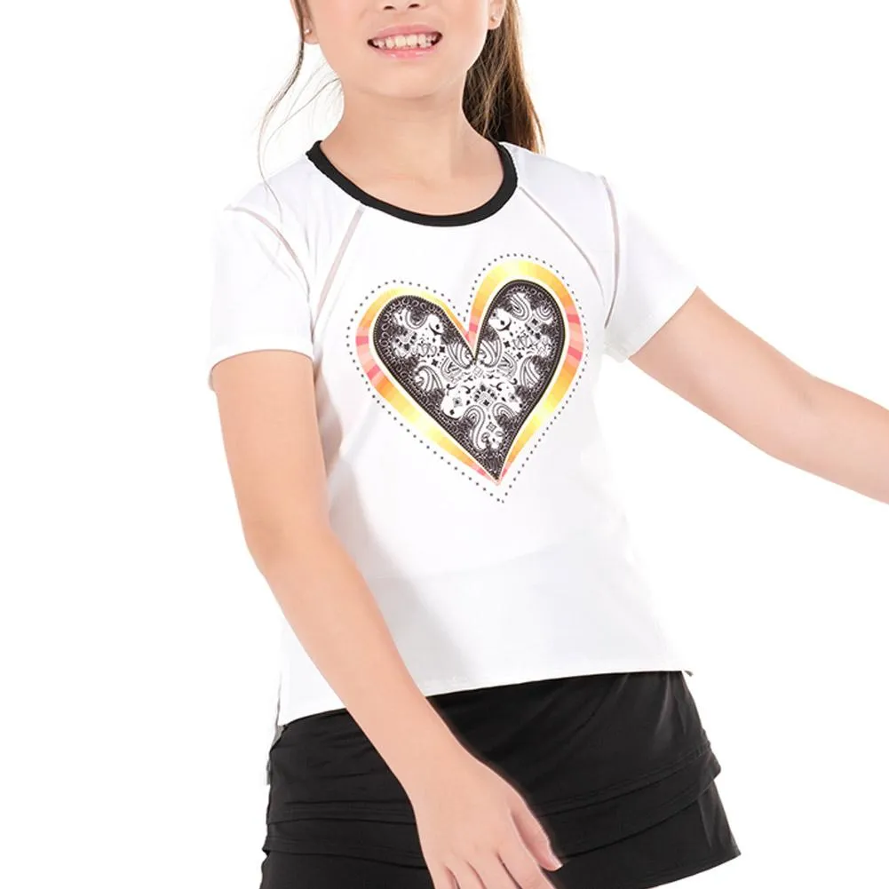 Girl's Paisley in Love Short Sleeve Tennis Top White