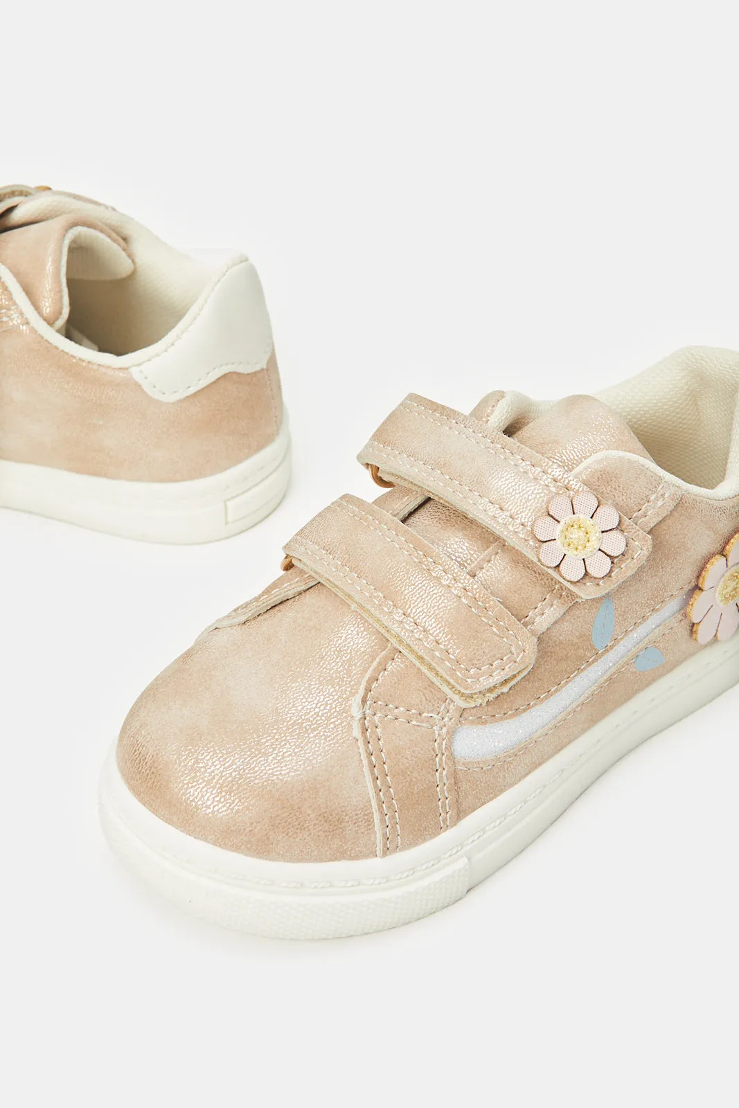 Girls Pink Floral Embellished Sneakers