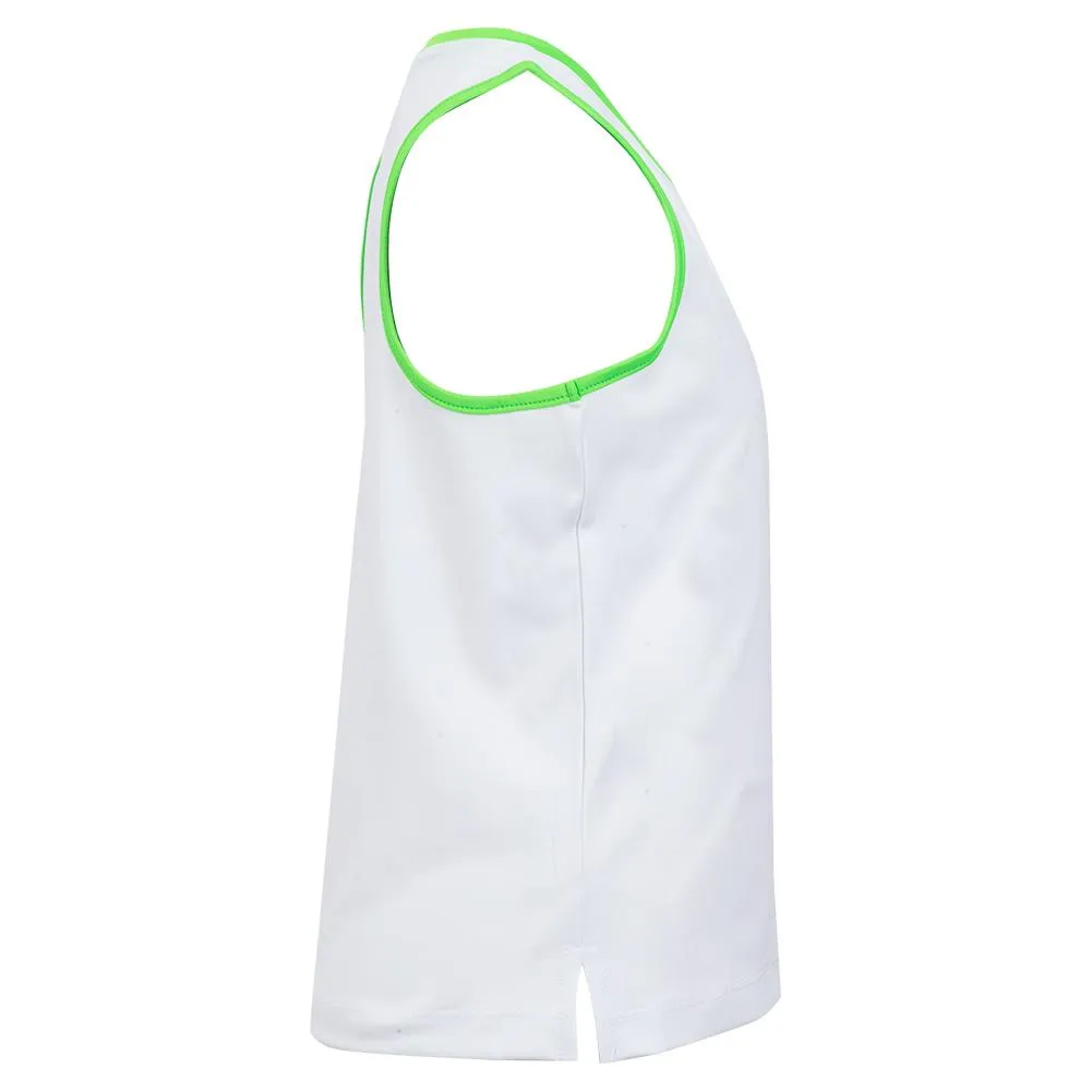 Girls' V-Neck Tennis Tank White and Green Trim