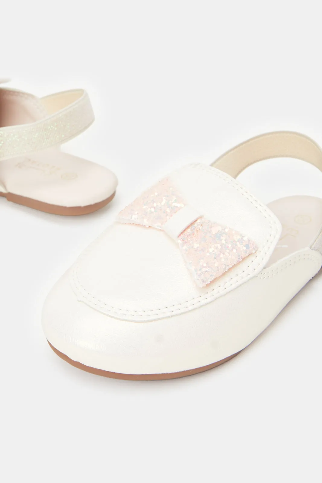 Girls White Back Strap Mule