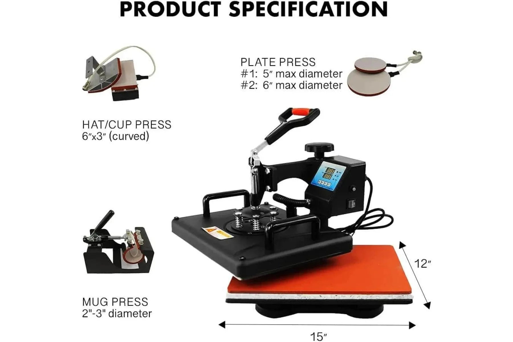 Heat Press Machine 5 in 1 Sublimation Printing 38×30cm