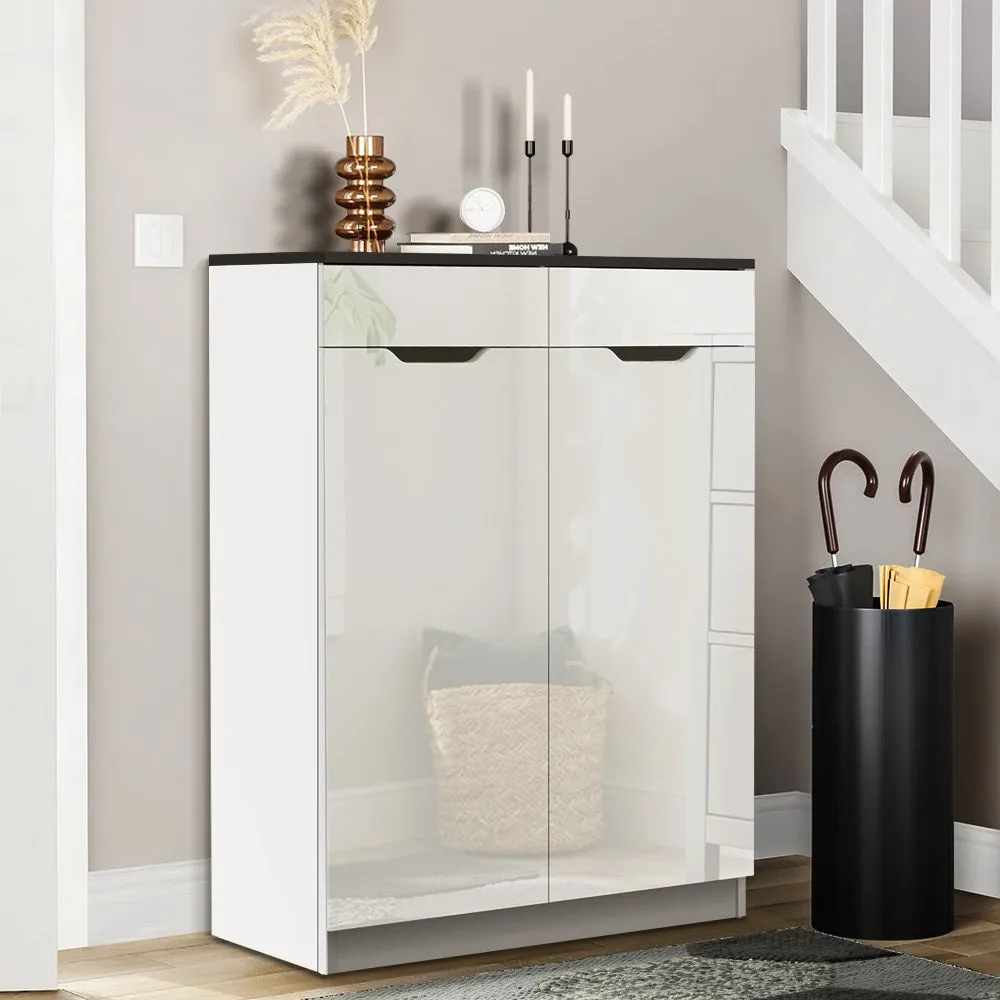 High-Gloss Shoe Cabinet with Adjustable Shelves - Artiss