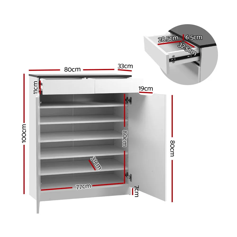 High-Gloss Shoe Cabinet with Adjustable Shelves - Artiss