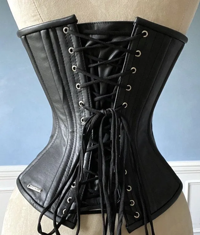 Historical pattern Edwardian overbust corset from real leather. Steelbone gothic corset