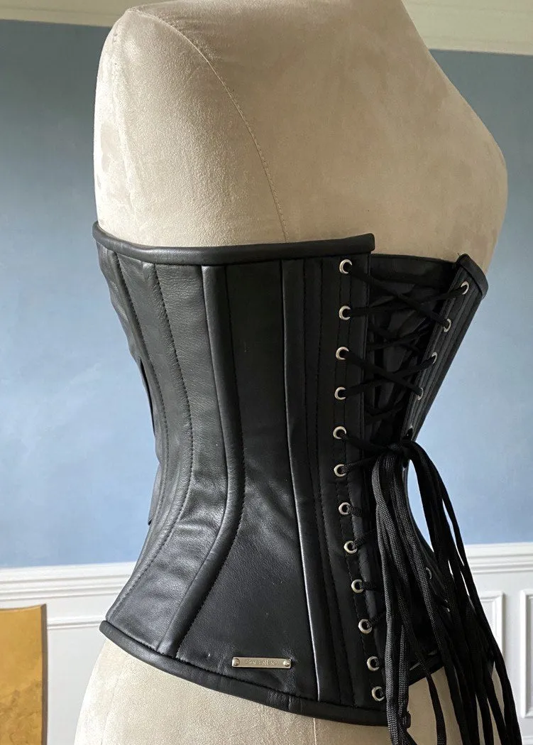 Historical pattern Edwardian overbust corset from real leather. Steelbone gothic corset