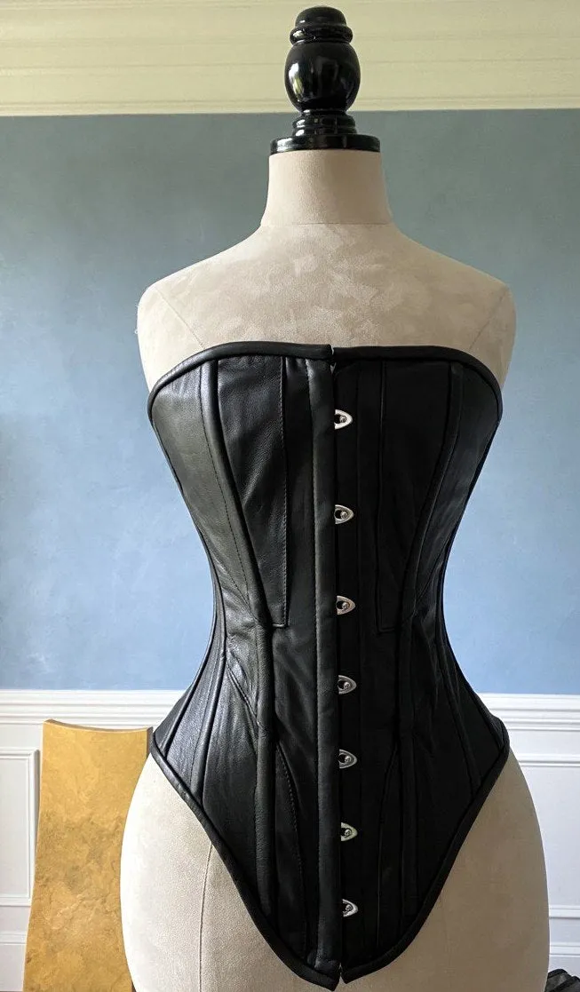 Historical pattern Edwardian overbust corset from real leather. Steelbone gothic corset