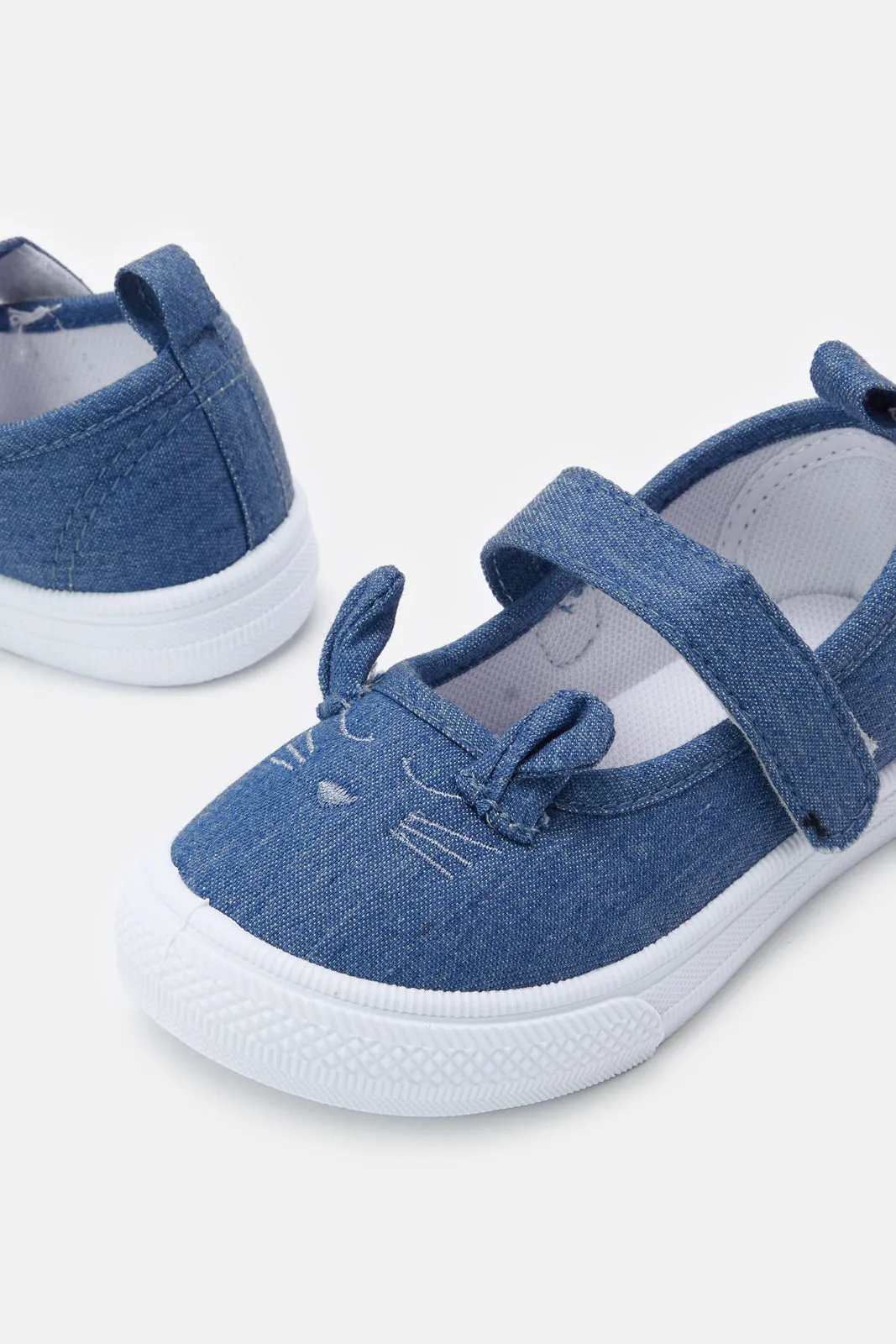 Infant Girls Navy Denim Bunny Themed Pump