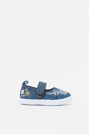 Infant Navy Denim Bunny Trim Pump