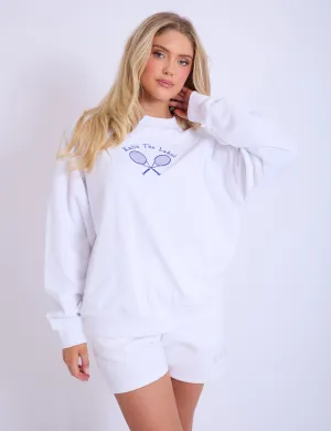 Kaiia Tennis Club Oversized Sweatshirt White & Blue