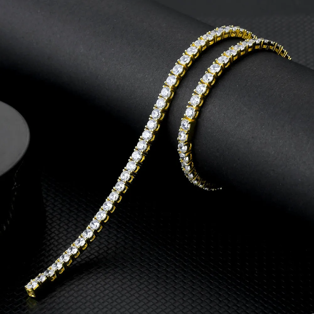 KRKC 4mm CZ Diamond Mens Tennis Chain and Bracelet Set in 14K Gold