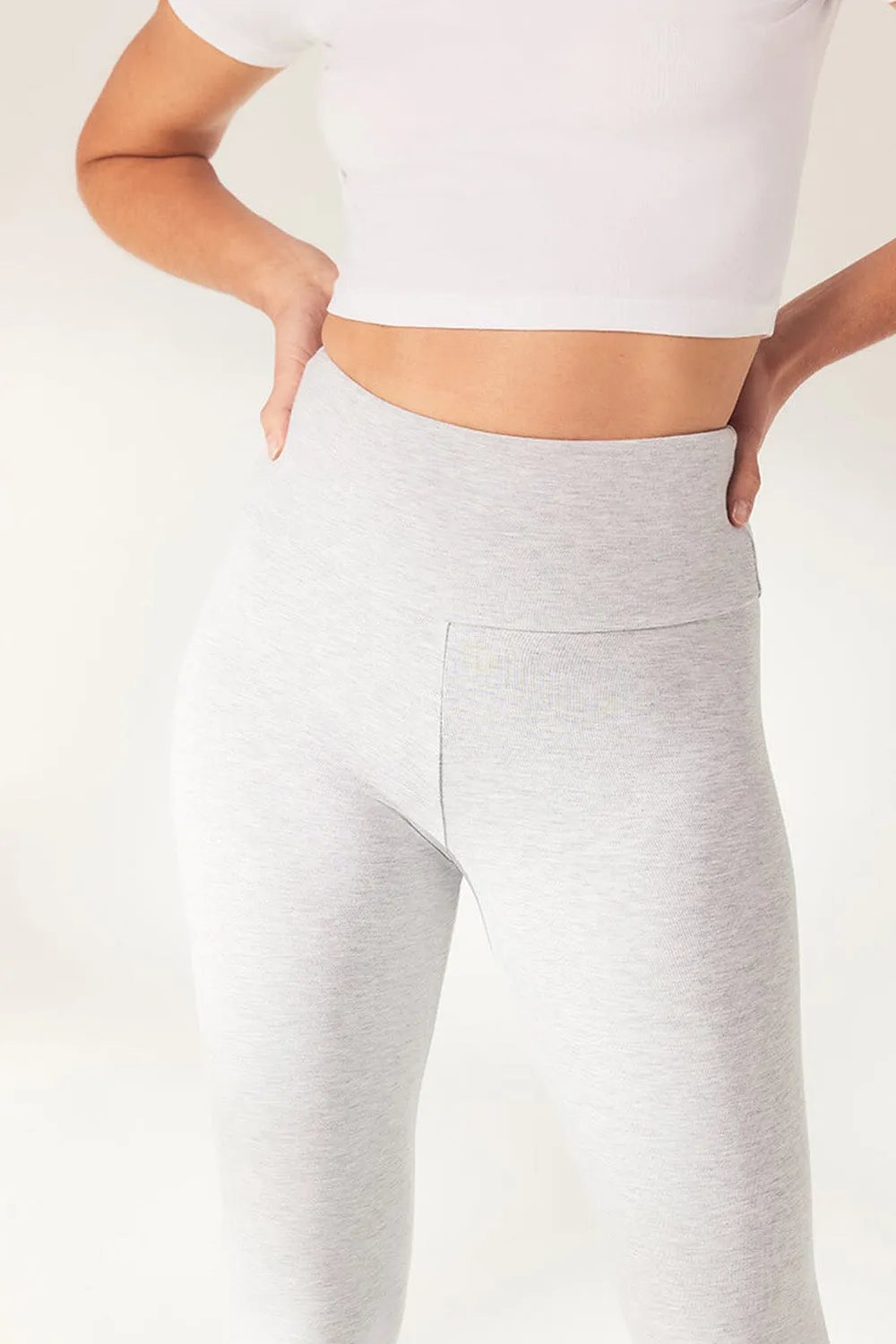 Lightweight Everyday High Waisted Leggings - Light Grey Marl