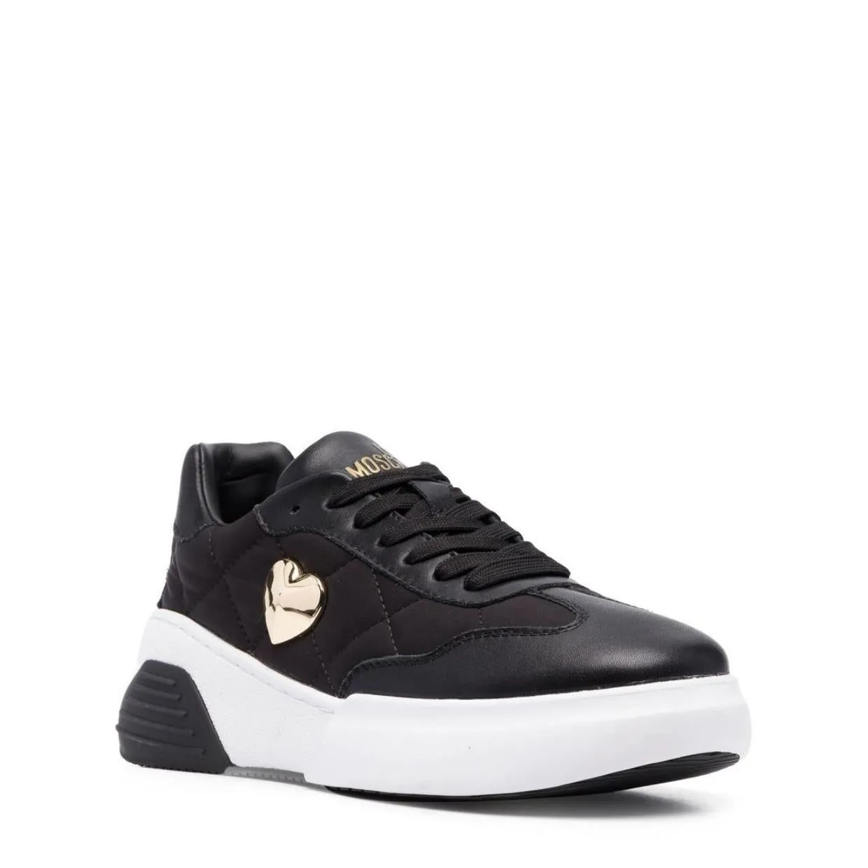 Love Moschino Gold Love Heart Plaque Black Trainers