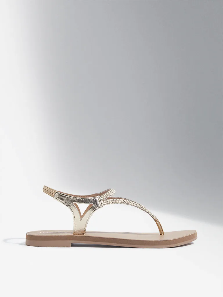 LUNA BLU Gold Braided Slingback Sandals